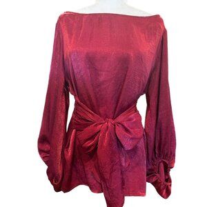 Entro Womens L Wine Long Sleeve Top With Tie Waist &‎ Ruched Cuffs